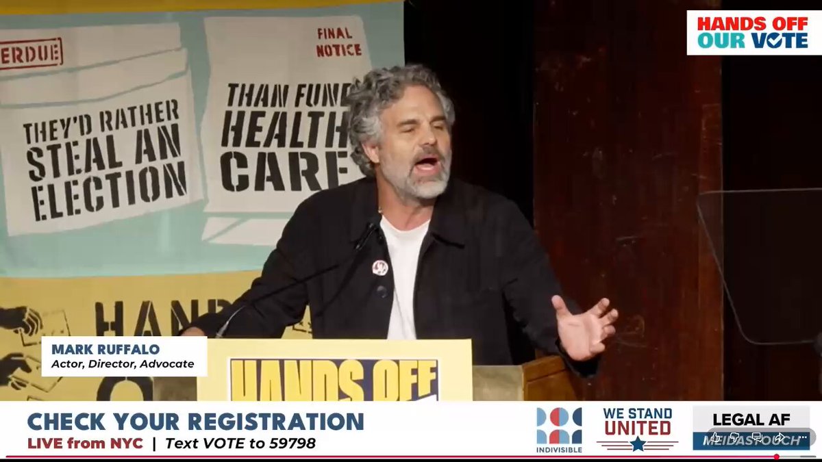 Mark Ruffalo warns that Democrats need to be watchful for voting machine manipulation and suggests Elon Musk could be involved: "We need to be on guard for what we may not see coming -- ELON." "That's the cybersecurity of these elections." "We know that these systems are vulnerable." We have been reliably informed for years that this kind of rhetoric Undermines Faith In Elections and is Very Dangerous To Democracy