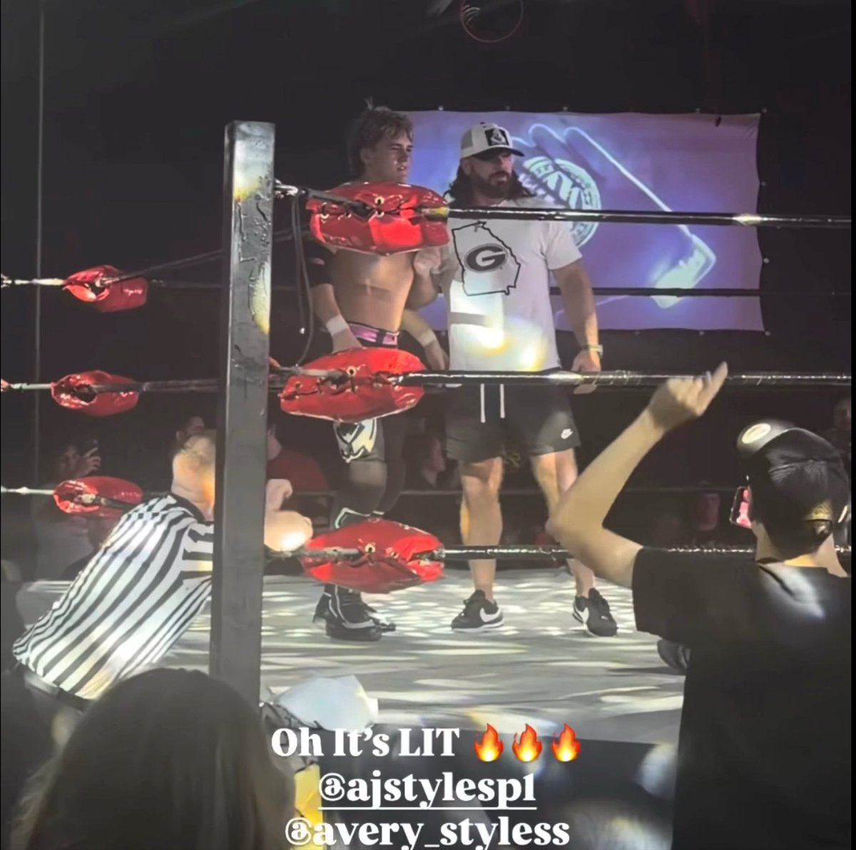AJ Styles made a surprise appearance tonight at Atlanta Wrestling Entertainment saving Avery Styles from a post-match beatdown! (📹 Mike) (📹 wrestlelitlive on IG)