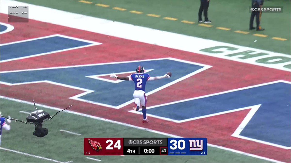 GAME-ENDING PICK 6 🤯 Former Maryland Football DB Deonte Banks' 98-yard INT return as time expired put an exclamation point on the New York Giants' Week 4 win. NFL Sunday Ticket On YouTube
