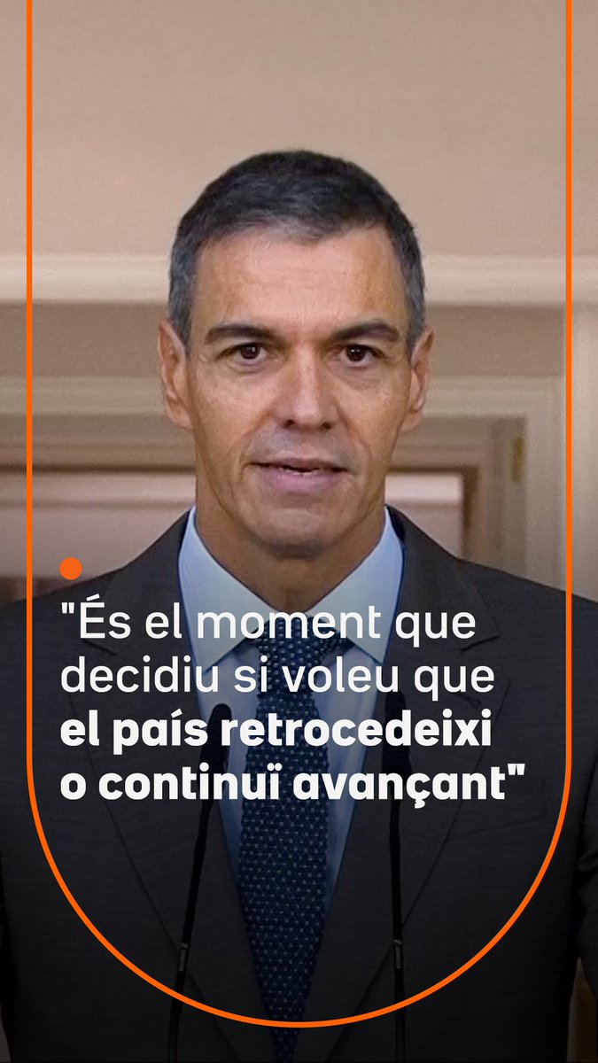 "Ha arribat el moment que decidiu si voleu que el nostre país retrocedeixi o continuï avançant." Pedro Sánchez ha convocat eleccions generals el 29 de novembre "per aconseguir una majoria progressista molt més àmplia" al Congrés
