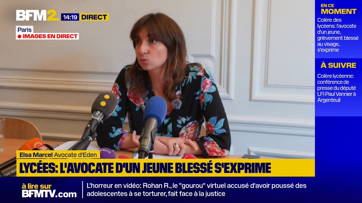 💬 "Eden aurait pu mourir ce jour-là" Elsa Marcel, avocate d'Eden, annonce le dépôt d'une plainte pour "tentative d'homicide volontaire" alors que le jeune homme a été grièvement blessé au visage dans le Val-d'Oise lors d'une manifestation lycéenne #BFM2