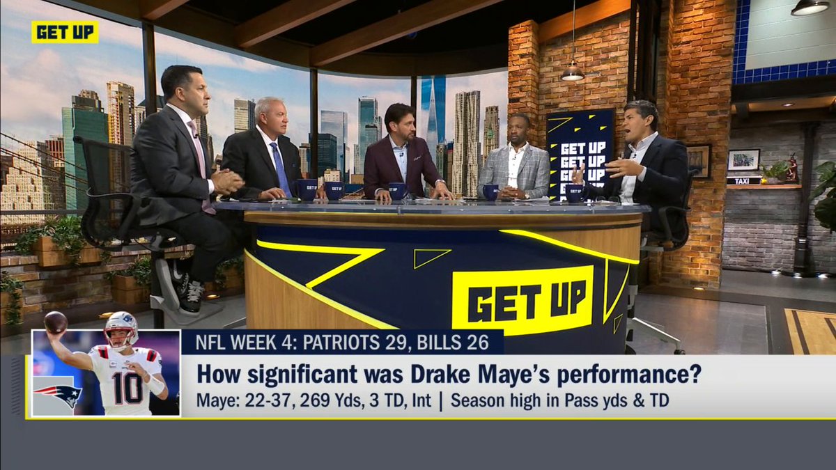 "He is back! Mentally back. ... Just play football, Drake [Maye]." —Tedy Bruschi on Drake Maye's performance in the Patriots' win over the Bills.