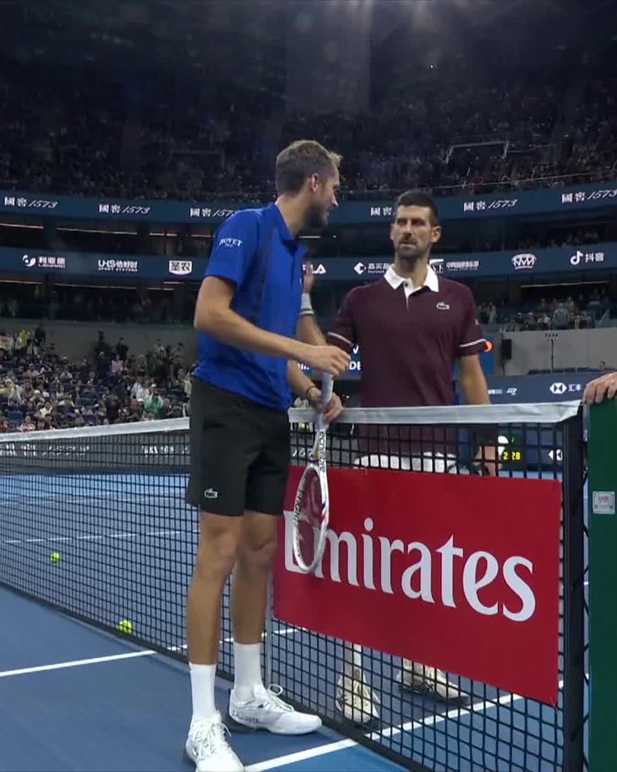 Not the ending we expected 😮 Novak Djokovic advances to the Beijing final after Medvedev is defaulted whilst down 5-7 3-5 #ChinaOpen