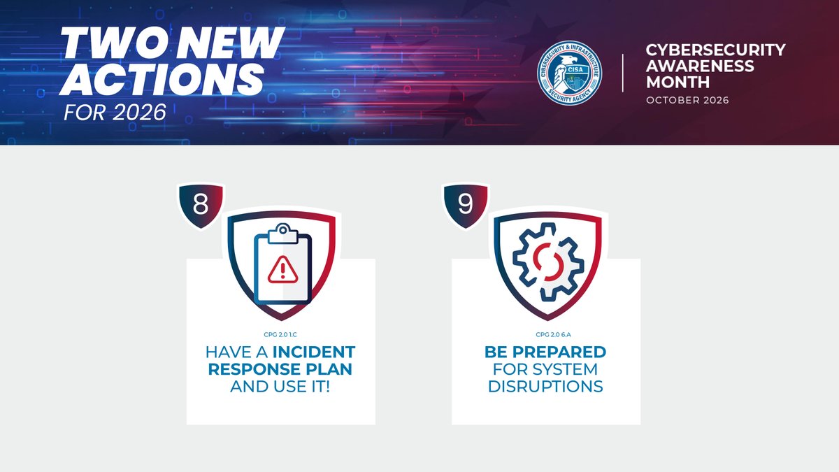 We’re calling on everyone to secure the nation’s #CriticalInfrastructure for the next 250 years. This year, we added 2 new steps. Get started by preparing for system disruptions and creating an incident response plan: #SecuringTheNext250
