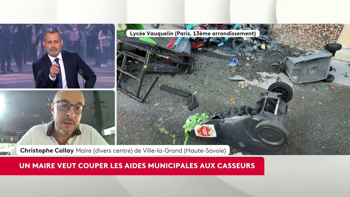 🔴 🗣️ "J'en appelle à la responsabilité des parents." Christophe Callay, maire (divers centre) de Ville-la-Grand, commune de Haute-Savoie, a annoncé que les casseurs seraient exclus des aides municipales et des dispositifs d'aides de la commune. #LeScanInfo #canal16
