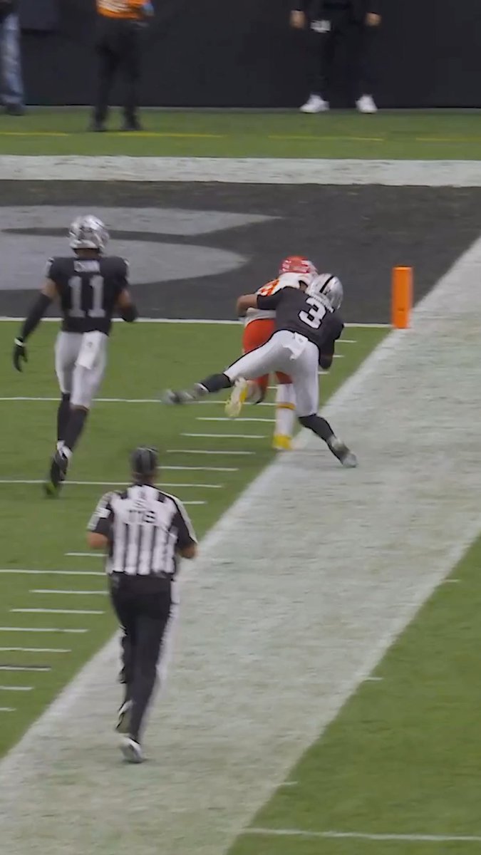 The effort from Las Vegas Raiders CB Taron Johnson to chase down Kenneth Walker III and save a touchdown.