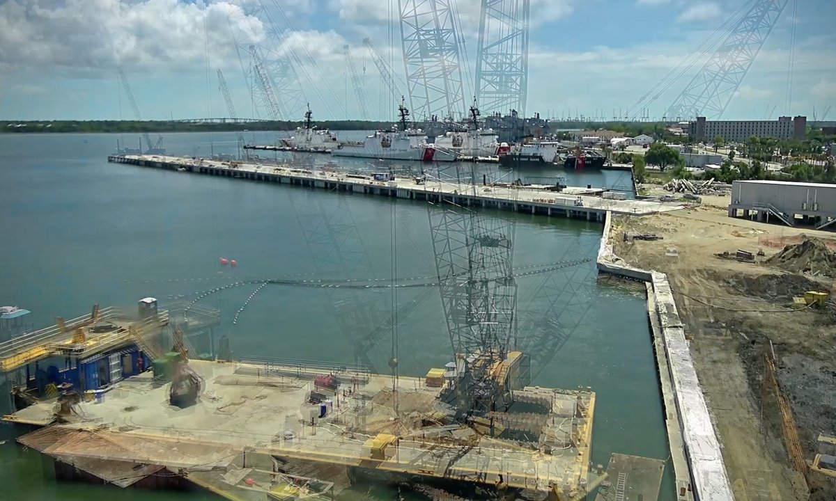 Finished 60 days ahead of schedule. The new, larger Pier November at Base Charleston, a $132.5M project, strengthens readiness for Coast Guard assets across the Southeast District so we can answer the call whenever it comes. The new pier was primarily funded by the Fiscal Year 2019 Hurricane Supplemental. Removal of old pier repairs was funded by the historic investment in the Coast Guard through the One Big Beautiful Bill Act. Read more: Watch it take shape! #USCG