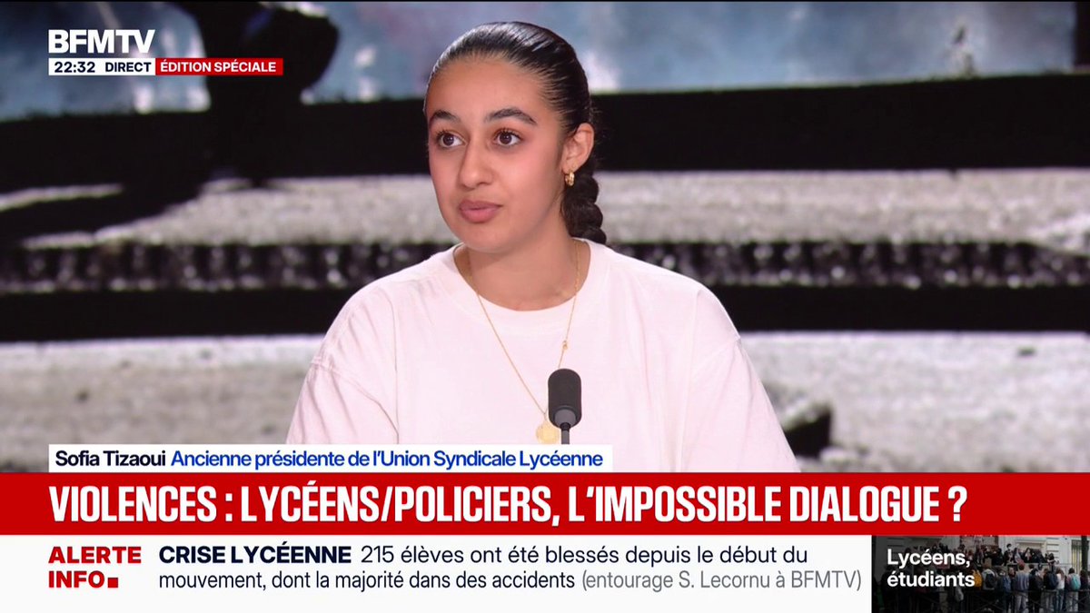 Lycéen grièvement blessé par une grenade: "On fait face à une violence qui est disproportionnée", assure Sofia Tizaoui, ancienne présidente de l'Union Syndicale Lycéenne
