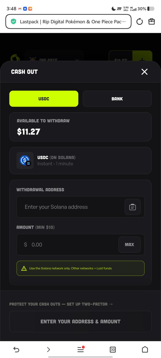 Another $1 - $50 Free money opportunity 💰 I just Cashed out $10.52 on LastPack. Try the 3 free packs Lastpack How to claim yours : • Open : • Sign up and claim the 3 free packs • Open them, then sell back ( check video ) • Try your luck ,if you get something good then can withdraw after complete rule If you’re awake, claim the 3 free packs now before the bonus gets worse👀 📝 Use that bonus to buy $0.25 packs , Bonus stays locked until you do 20x pack volume, After it available ✅ Min cash-out is $10. Check your luck. If you win big amount in pack , you can withdraw Source : Lastpack DYOR.NFA #LastPack #Pokemon #Solana