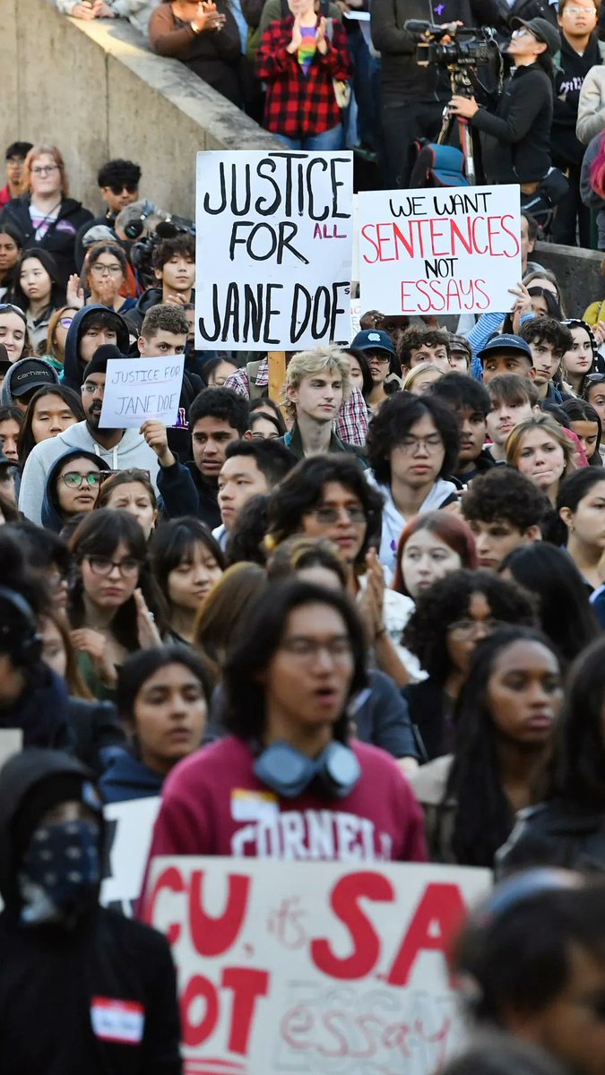 Cornell students took to a campus plaza to protest the university’s response to allegations of sexual assault at a fraternity house, and the school’s main administration building was splashed with graffiti and damaged overnight.