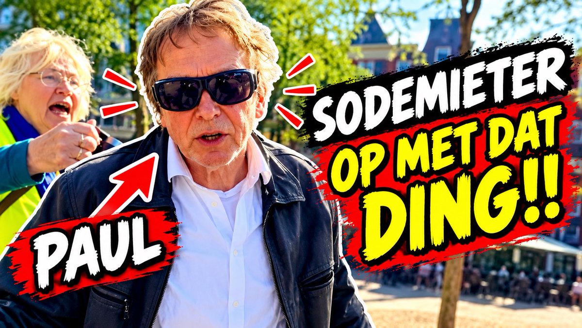 "Sodemieter op met dat ding!" Paul denkt op de Grote Markt even eigenhandig de spelregels van de openbare ruimte te herschrijven. Zodra hij de camera ziet, wordt hij agressief. Gelukkig kon partner Jeltje Kok-Kromkamp hem nog nét in bedwang houden voor het fysiek werd. Wat een verdraagzaamheid bij het Klimaatalarm. Zou al die opgekropte frustratie soms komen doordat z'n eigen jaren '20-woning nog op energielabel F bungelt? Niet erg klimaatbewust, Paul. #Klimaatalarm