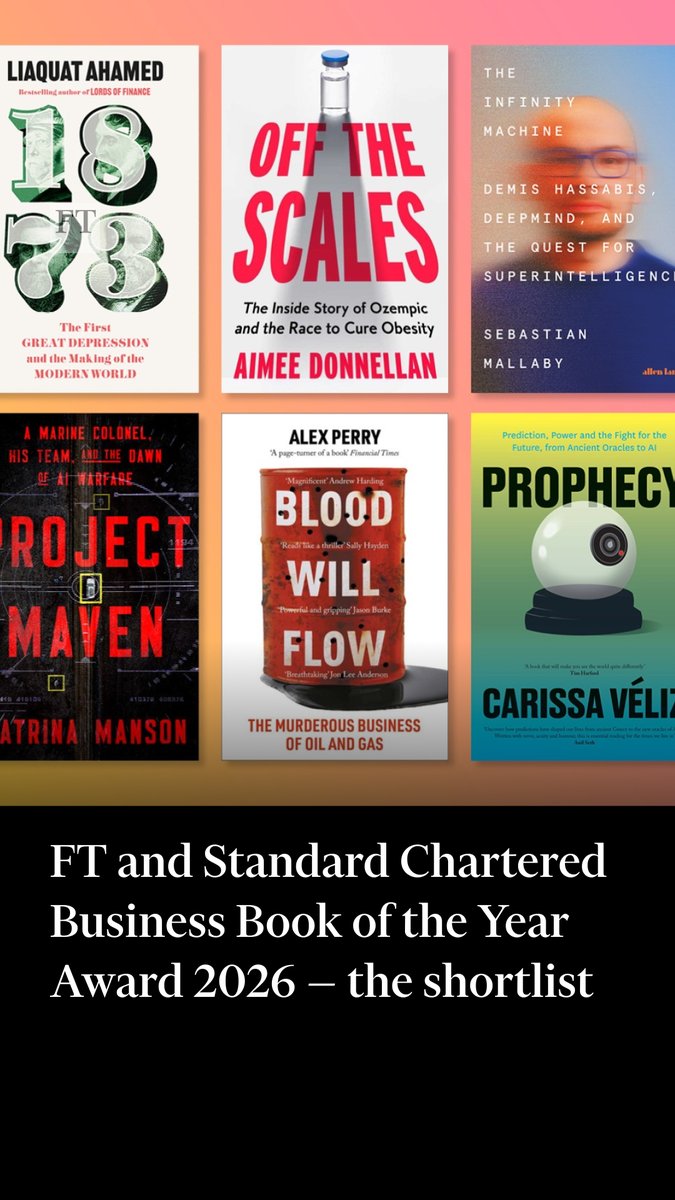 The 2026 shortlist is here. Congratulations to the six authors shortlisted for the Financial Times and Standard Chartered Business Book of the Year Award. The winner will be revealed on December 2. Tap for more on the books that made the shortlist