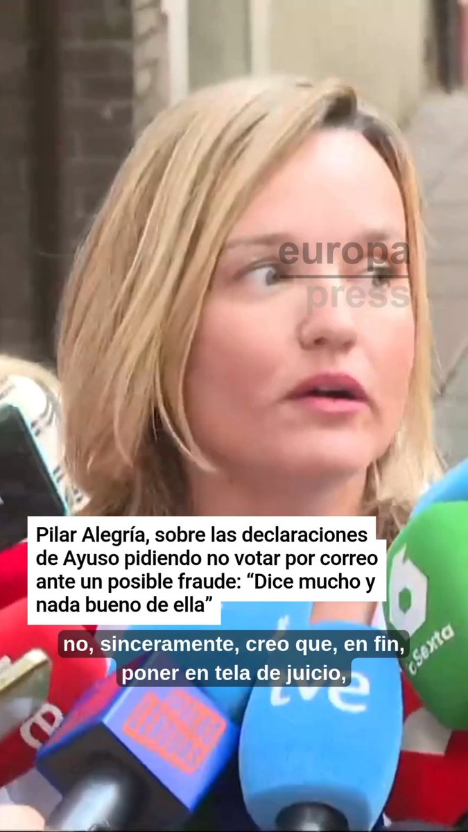 Pilar Alegría, sobre las declaraciones de Ayuso pidiendo no votar por correo ante un posible fraude: “Dice mucho y nada bueno de ella”