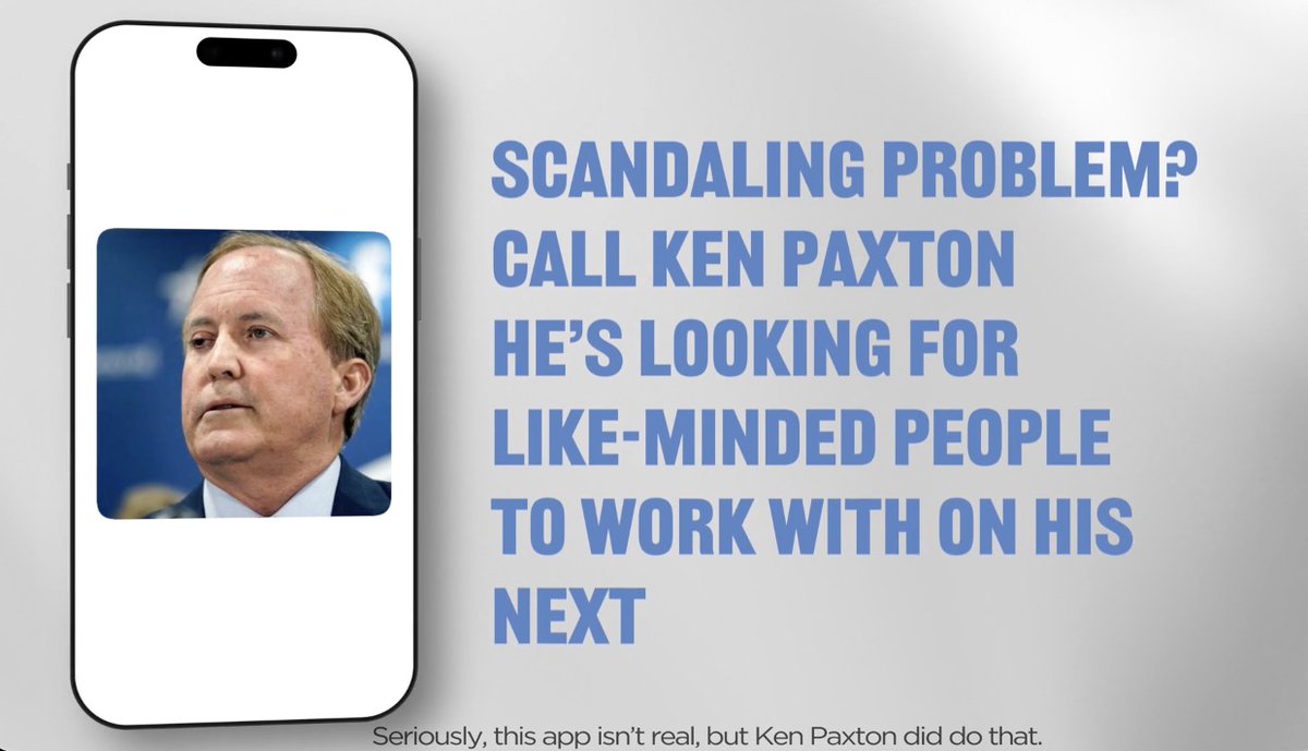 NEW AD: Introducing SCANDUEL! The only betting app where you can parlay Ken Paxton’s scandals — and get paid! Here’s a tip: Always bet that he did the thing. 💰
