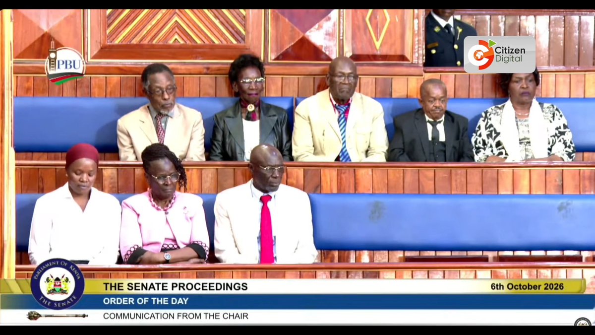Renowned veteran media personalities pay a courtesy call to the Senate They are: Leonard Mwashegwa, Elizabeth Obege, Anunda Sakwa, Davis Mwabili (Inspekta Mwala), Mary Khavele (Mama Kayai), Fred Obachi Machoka, and his wife, Sophie Machoka