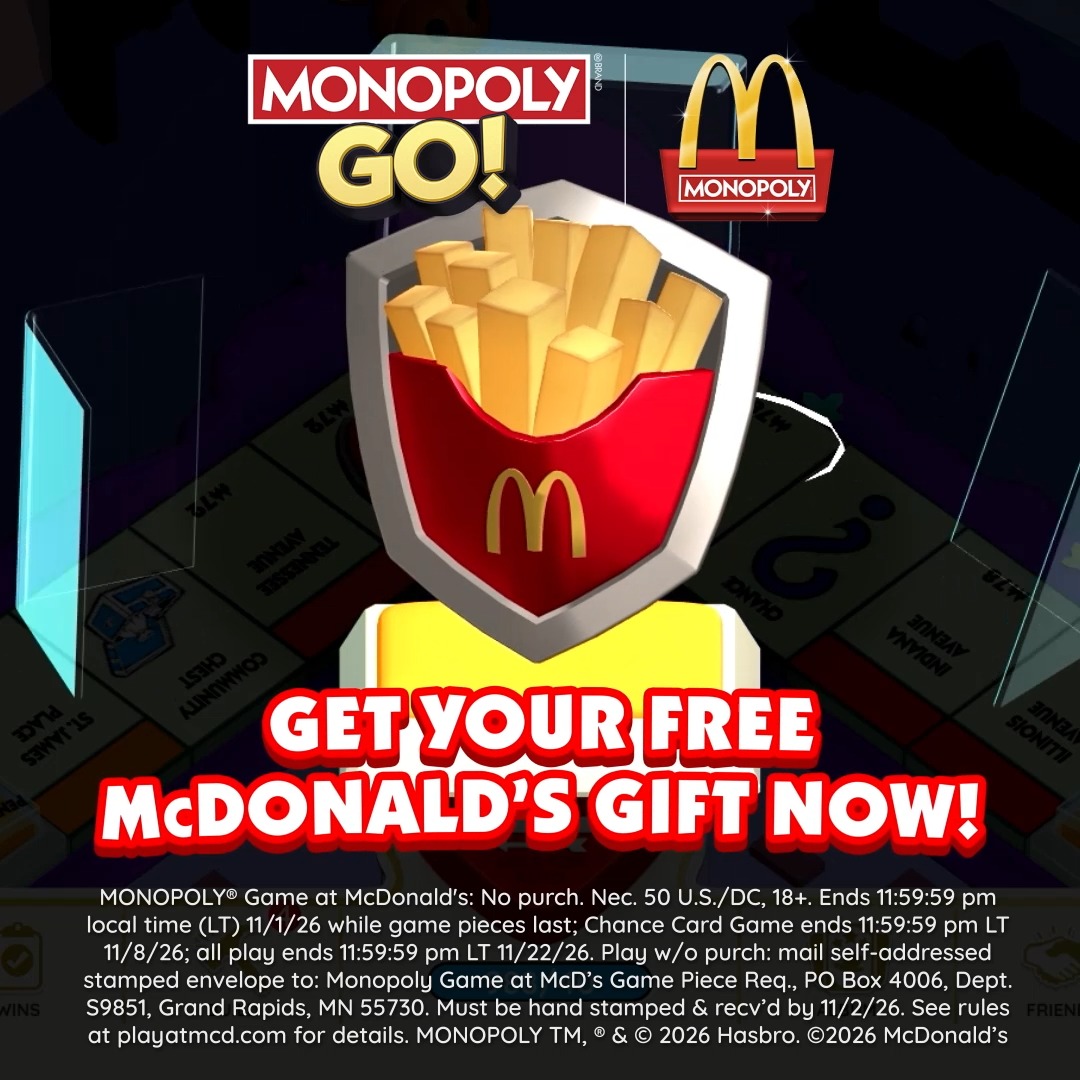 🎲 MONOPOLY GO! is back at McDonald’s! 🍟 Celebrate the return with the exclusive McDonald’s Fry Guard Shield in MONOPOLY GO! 🔗 Claim your gift here: