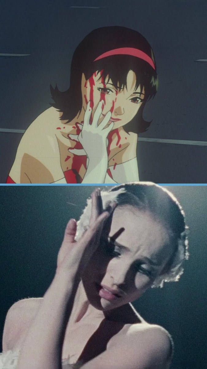 Two psychological spirals, told more than a decade apart. Films: PERFECT BLUE (1997, dir. Satoshi Kon) and BLACK SWAN (2010, dir. Darren Aronofsky)