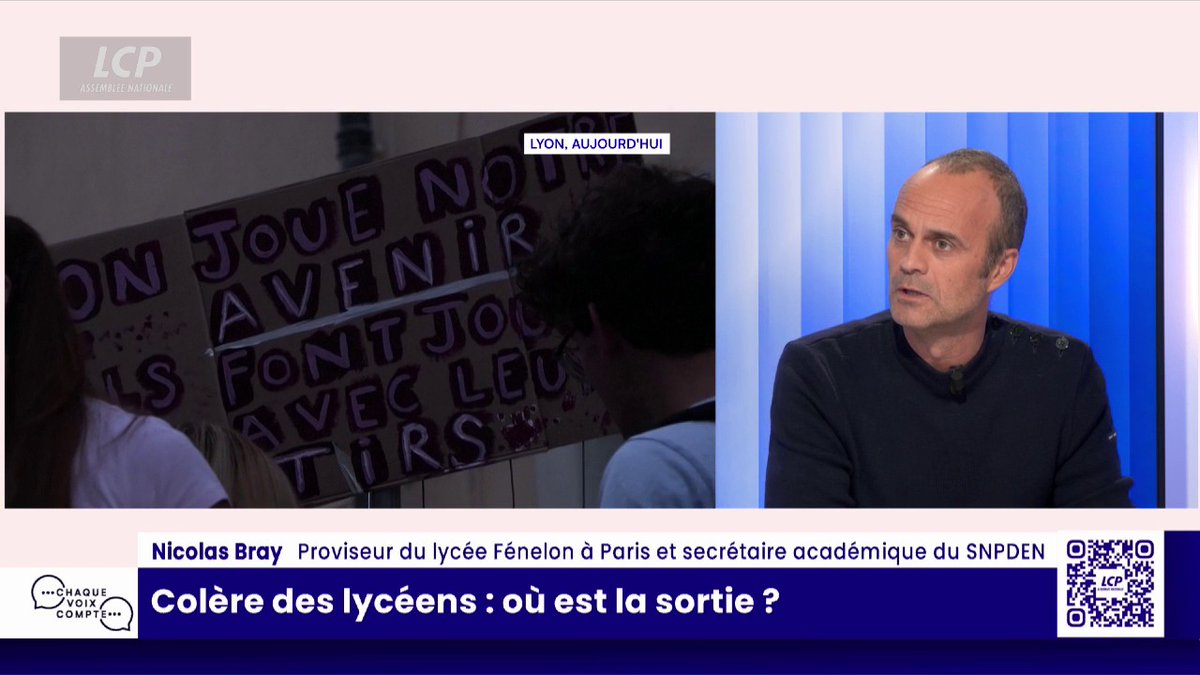 Temps de démocratie lycéenne: "On a reçu une infographie il y a une heure parce que le ministre en a parlé aux Questions au gouvernement (...) ce n'est pas ce que les élèves demandent et c'est les prendre pour naïfs", dit Nicolas Bray, proviseur du lycée Fénelon à Paris