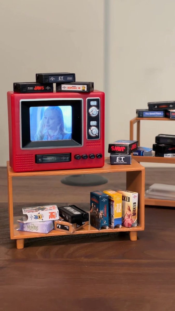 Here’s the Miniverse Real TV Player in action and opening some of the VHS tapes. Each tape plays a 30 second clip, and the video quality is clearer in person than it looks. Really impressive and cute and I need more!
