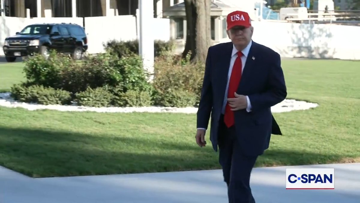 President Trump waves off a reporter after being asked what he meant by his comments about “letting Iran” bomb Los Angeles and San Diego, California.
