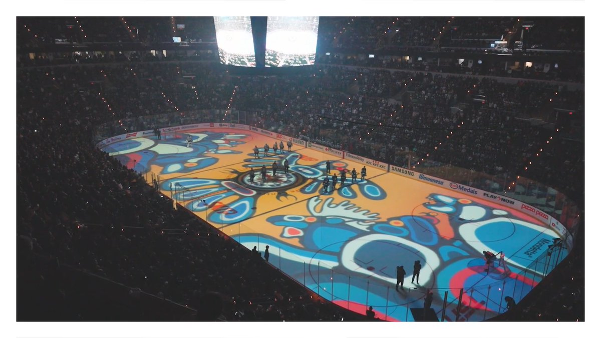 No matter who you are or where you come from in the world, we all belong here together 🧡 We're honoured to debut a new art collaboration as part of the pre-game land acknowledgement! WASAC | #GoJetsGo