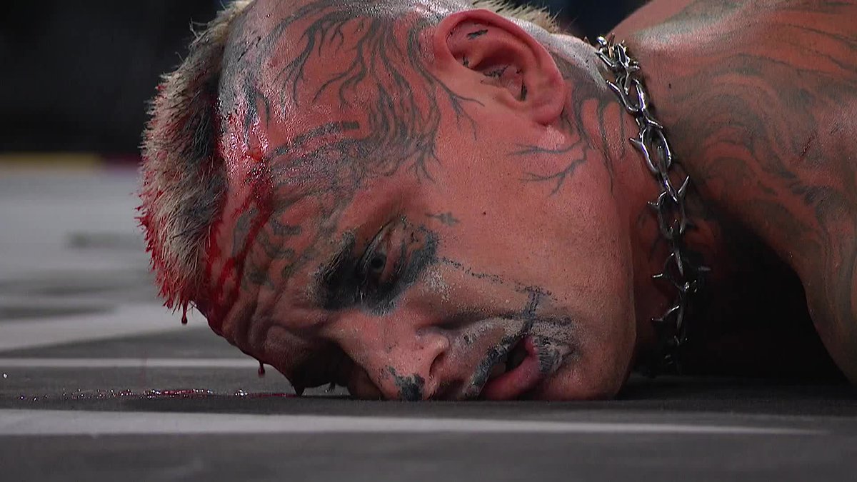 DARBY ALLIN IS BLEEDING BUCKETS AND KYLE FLETCHER IS BASHING HIS SKULL IN. GLORIOUS PRO WRESTLING VIOLENCE.