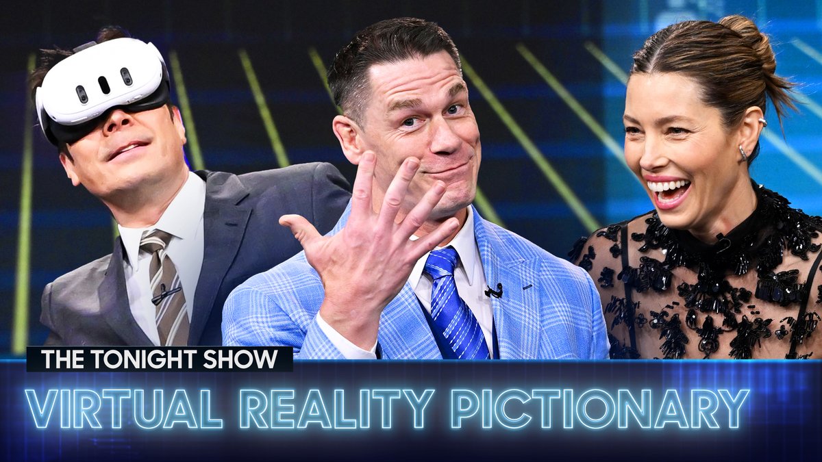 It’s John Cena &amp; Black Thought vs. Jessica Biel &amp; Jimmy in a game of Virtual Reality Pictionary! #FallonTonight