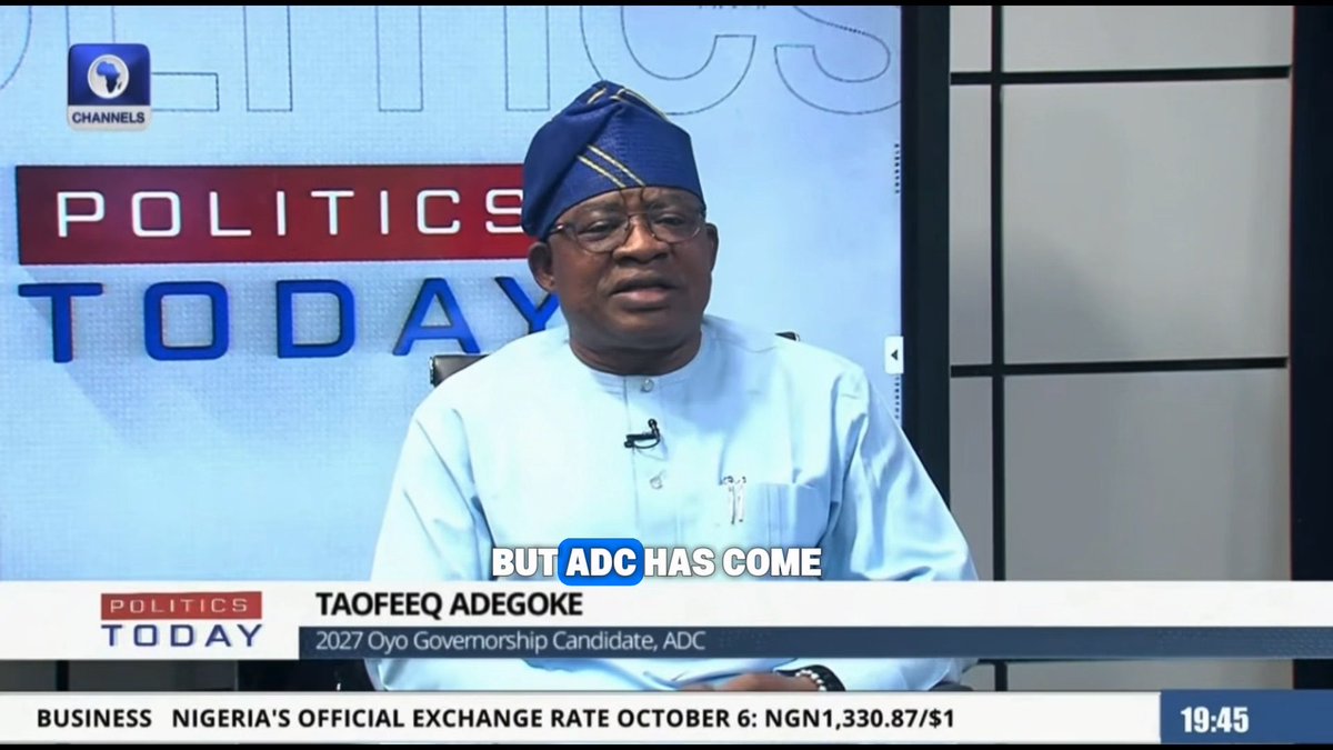 “I’m very sure, and it is very clear that ADC is winning the election next year — ADC has come to stay, and I’m the beautiful bride.” — Taofeeq Adegoke, ADC Governorship Candidate, Oyo State. #seunokinbaloye #politicstoday #channelstv