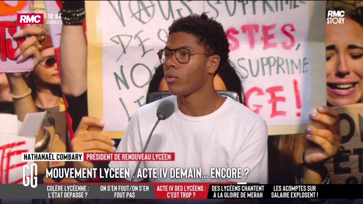 🗣️ "Monsieur Sébastien Lecornu, recevez les représentants des lycéens." 🎙️ Nathanaël Combary, président de Renouveau lycéen : "Je regrette ce temps d'échange mis en place par le gouvernement. Il est temps d'écouter les revendications lycéennes. Il suffit d'appuyer sur un bouton et faisons changer les choses." #GGRMC