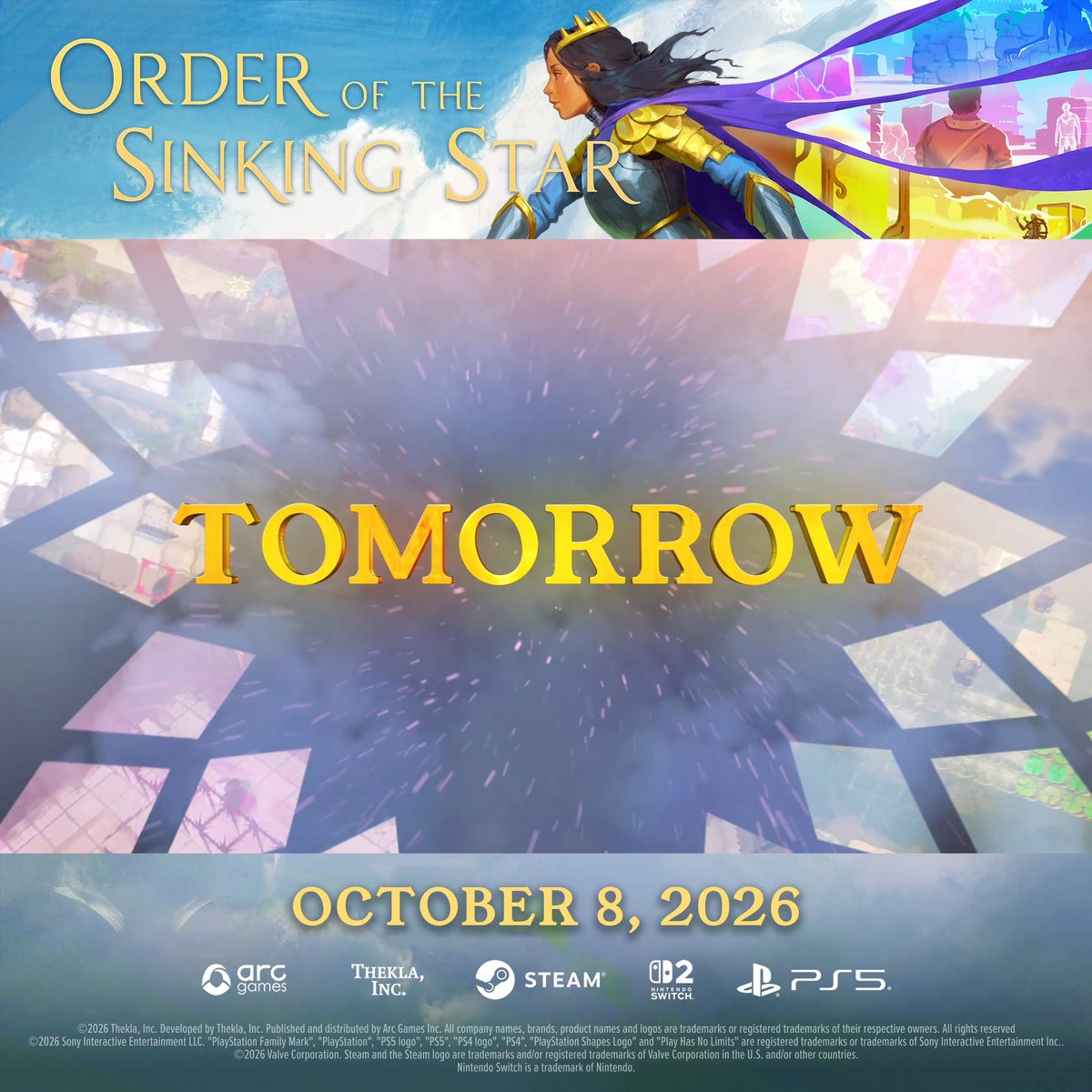 TOMORROW. 🌟 Dive into 1,000 interconnected, hand-crafted puzzles, take the helm of some unlikely heroes, master evolving mechanics, and decipher a grand mystery in Order of the Sinking Star! 🧩 Will you be playing on day one? 👀