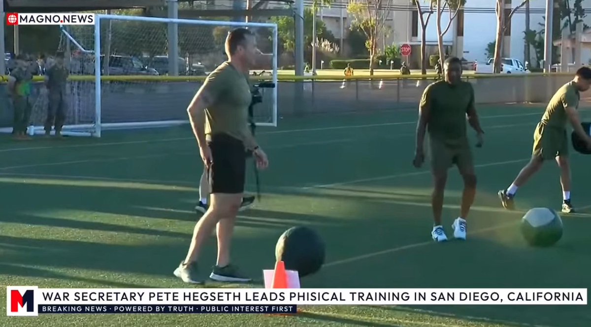 Pete Hegseth struggles while working out with troops in San Diego