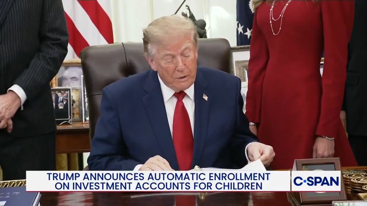 President Trump announces all eligible children in America have been automatically enrolled in Trump investment accounts: "The U.S. government is automatically creating a tax reinvestment account for every child to grow over the course of their lives..."