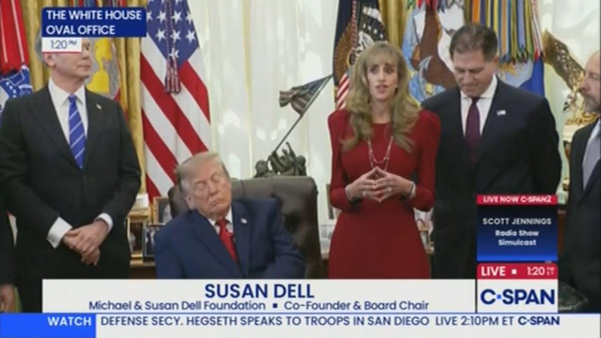 Trump is slumped over and dozing off at his Trump Accounts event