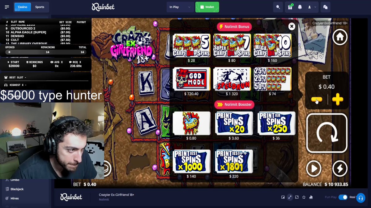 Hunterowner lands a clean $3,600 on Rainbet's Crazier Ex- Girlfriend🤯🫣