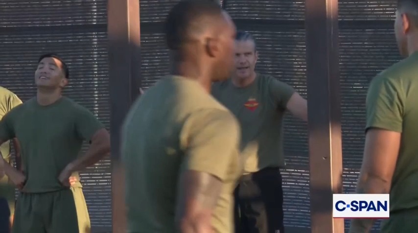 Hegseth is too tired to do pull-ups so he decides to high-five people instead