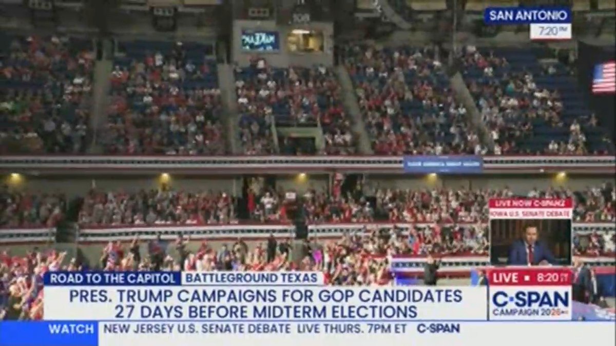 Trump claims he filled up the arena as the camera pans to rows of empty seats