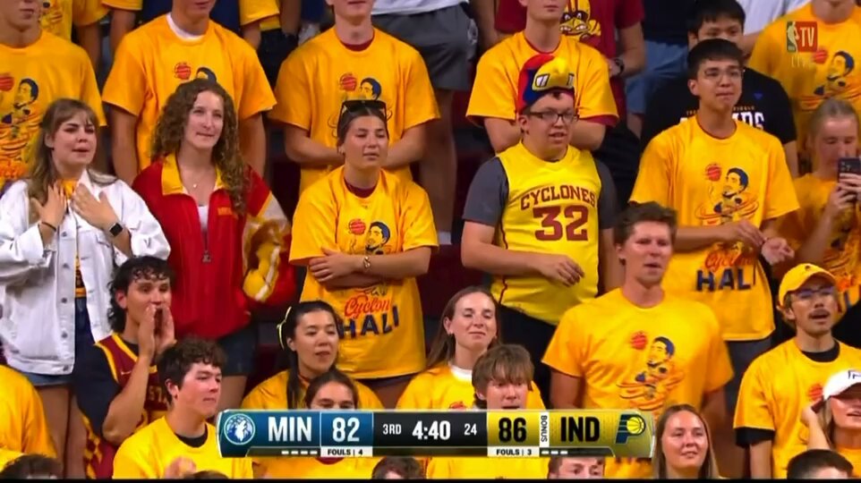 Iowa State fans chanting “F*ck KU” during a Pacers T-Wolves preseason game they are never beating the allegations