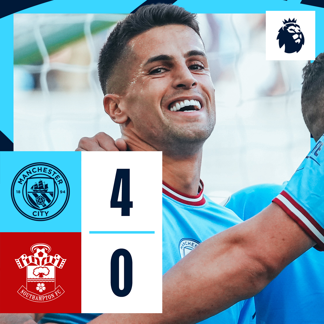 #OnThisDay: #ManCity 4-0 Southampton [2022] ⚽️ [20'] Joao Cancelo ⚽️ [32'] Phil Foden ⚽️ [49'] Riyad Riyad Mahrez ⚽️ [65'] @erling