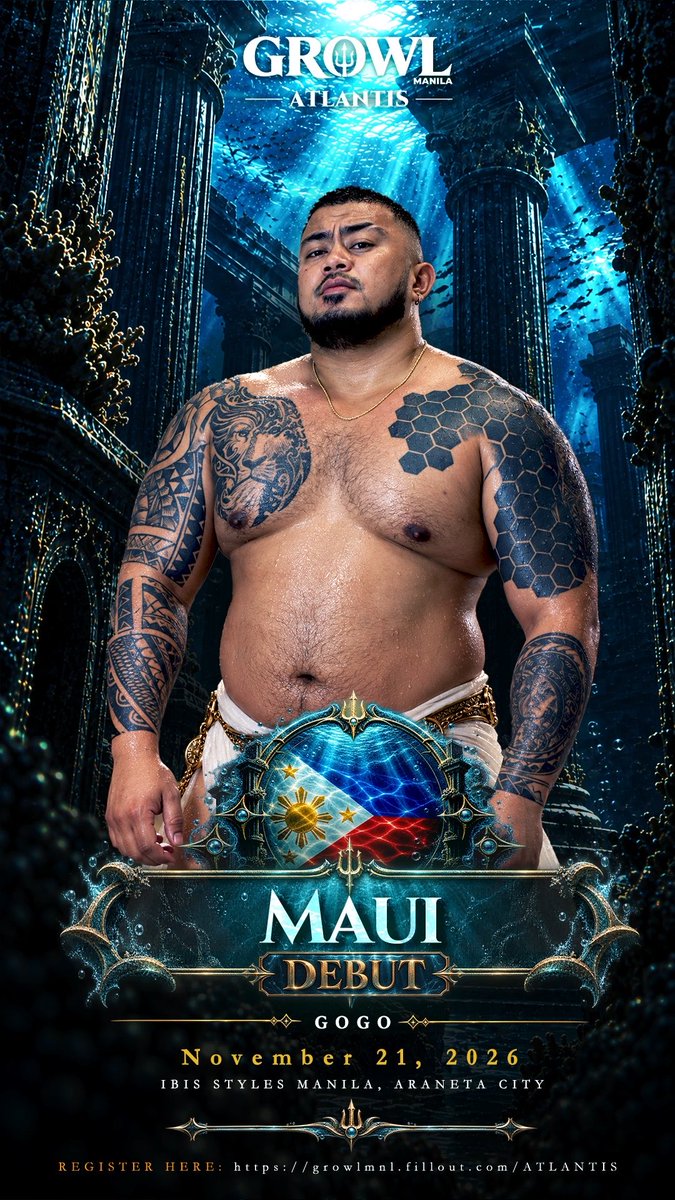 MAUI 🇵🇭 — DEBUT A new current enters Atlantis. MAUI makes his GROWL debut this November 21. 🔱 New face. New energy. First descent. 📍 Ibis Styles Manila, Araneta City 🎟