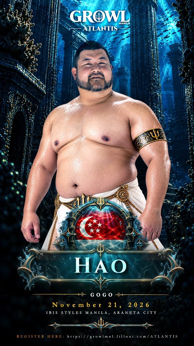 HAO 🇸🇬 Singapore enters the lost city. 🌊 HAO joins the GOGO lineup for GROWL: ATLANTIS this November 21. A new presence rises from the deep. 📍 Ibis Styles Manila, Araneta City 🎟