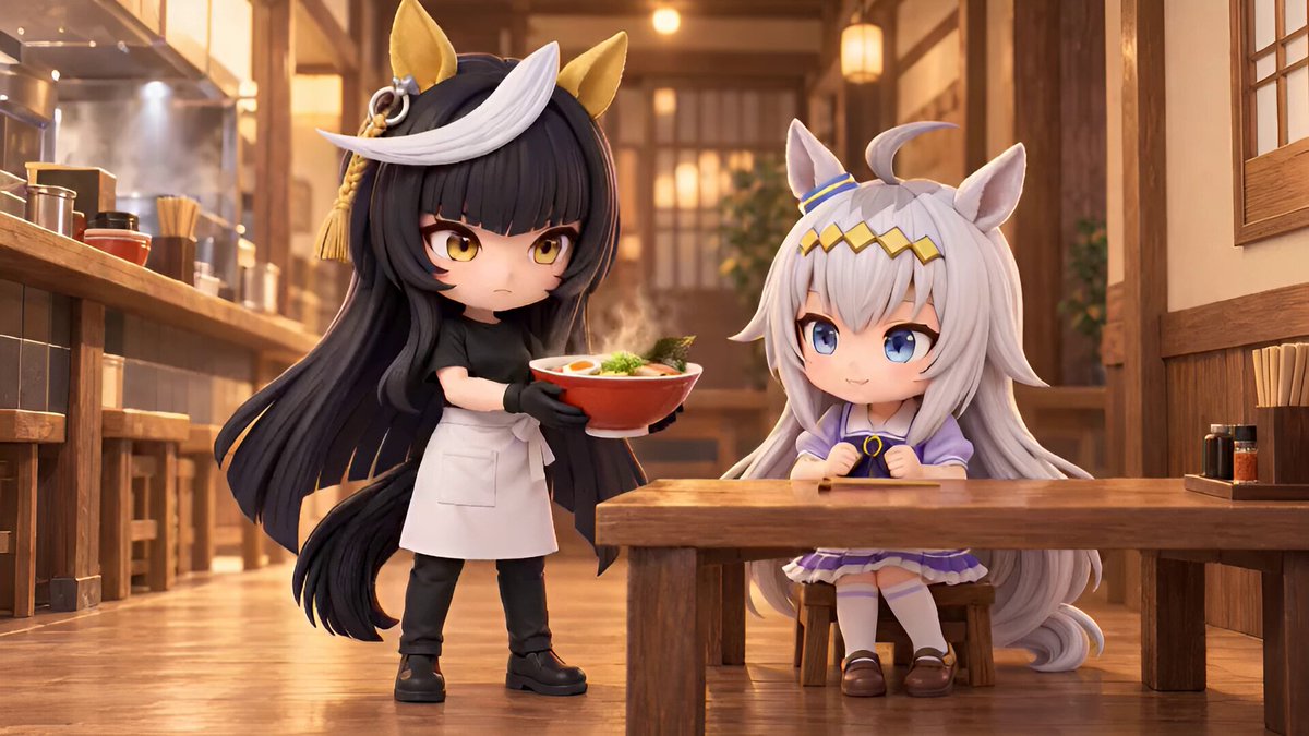本日のショートアニメ オグリとライトオとラーメンです。 #ウマ娘 #umamusume