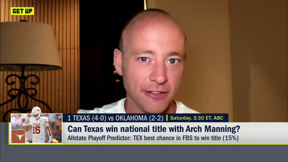 .Mike Greenberg: “Can [Texas] win the national championship with the version of their quarterback that we’ve seen so far?” Josh Pate: “No.” Josh Pate with a bold assessment of Arch Manning and the Texas Longhorns 😬