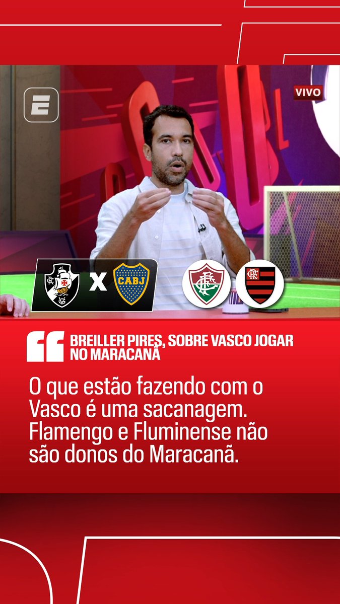 No F Show desta quinta (8), Breiller Pires deu a opinião dele sobre a tentativa do Vasco de levar o jogo contra o Boca Juniors pela Sul-Americana para o Maracanã e as justificativas apresentadas por Flamengo e Fluminense para negar o pedido. #FutebolNaESPN #Vasco #Flamengo #SulAmericanaNaESPN #Fluminense