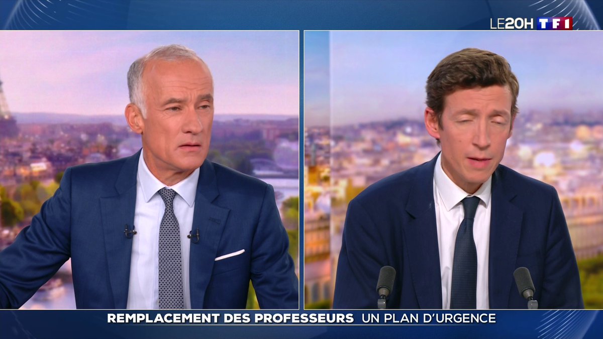 🔴 📺 #LE20H de TF1 avec Gilles Bouleau 🗣️ "Dans les prochaines heures, 3.000 professeurs remplaçants vont rejoindre" les établissements touchés par une pénurie, annonce Édouard Geffray, ministre de l'Éducation nationale