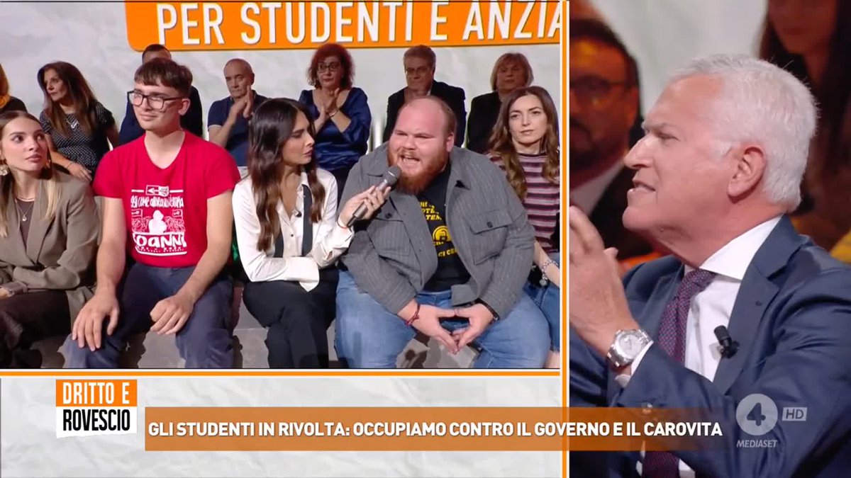 "A 34 anni si deve rimboccare le maniche e andare a lavorare" Maurizio Belpietro a Francesco (insegnante precario e attivista di sinistra). #drittoerovescio