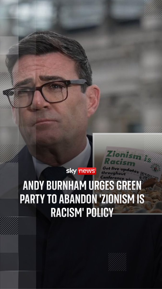 Andy Burnham has urged the Green Party to abandon the 'Zionism is racism' policy. The Green Party of England and Wales formally adopted a motion at its annual conference to adopt a policy that 'Zionism is racism'. 🔗Read latest politics news: