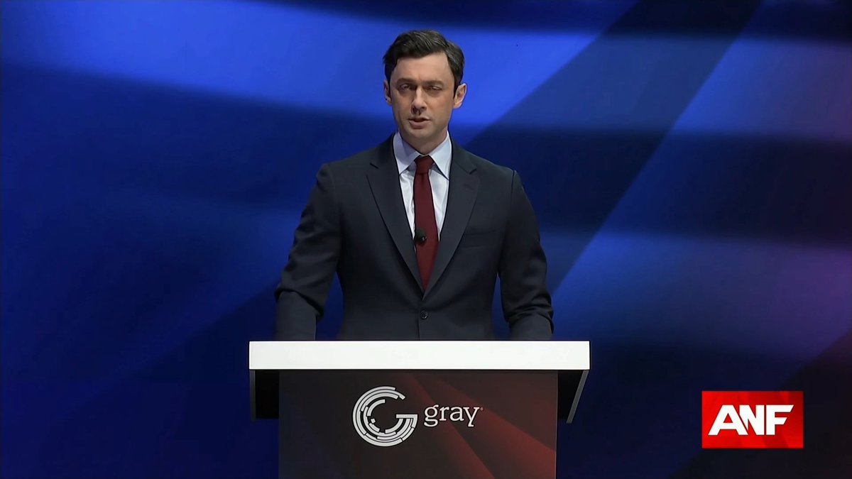 Ossoff: Tonight, a united Georgia will hear the trial of Mike Collins. Mike Collins has brought dishonor to our state through his personal bigotry and his widely documented ties to white nationalists. And he's sold out Georgia in his pathetic, childlike devotion to Donald Trump, voting for the tariffs that have sent groceries soaring, voting for the health care cuts that have doubled your insurance premiums, and voting for the war that sent diesel to its record high. We'll hear tonight if the congressman can defend those votes. I doubt he'll have the courage to do so.
