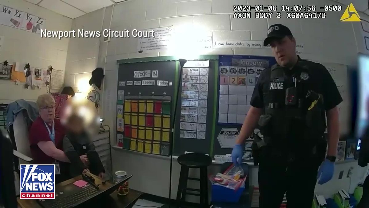 "I don't care if I go to jail." A 6-year-old boy curses at police and admits stealing his mother's gun after shooting his first-grade teacher inside a Virginia elementary school. Newly released bodycam footage shows officers entering a classroom at Richneck Elementary School in Newport News, where a reading specialist is restraining the boy. He tells officers he took the handgun from his mother's purse. Teacher Abby Zwerner was shot through her hand and into her chest during the January 2023 attack. She survived after undergoing six surgeries. The boy's mother was later sentenced to nearly four years in prison for child neglect and federal gun offenses, while Zwerner was awarded $10 million in a lawsuit against a former assistant principal accused of ignoring warnings about the gun. The boy was never criminally charged because of his age.