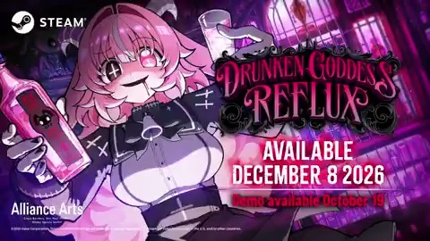 "DRUNKEN GODDESS REFLUX" Release Date Confirmed! 🎮 Releasing on December 8, 2026 for 4.99$(USD)! Plus, a demo will be available starting October 19! Add it to your Wishlist now and stay tuned!