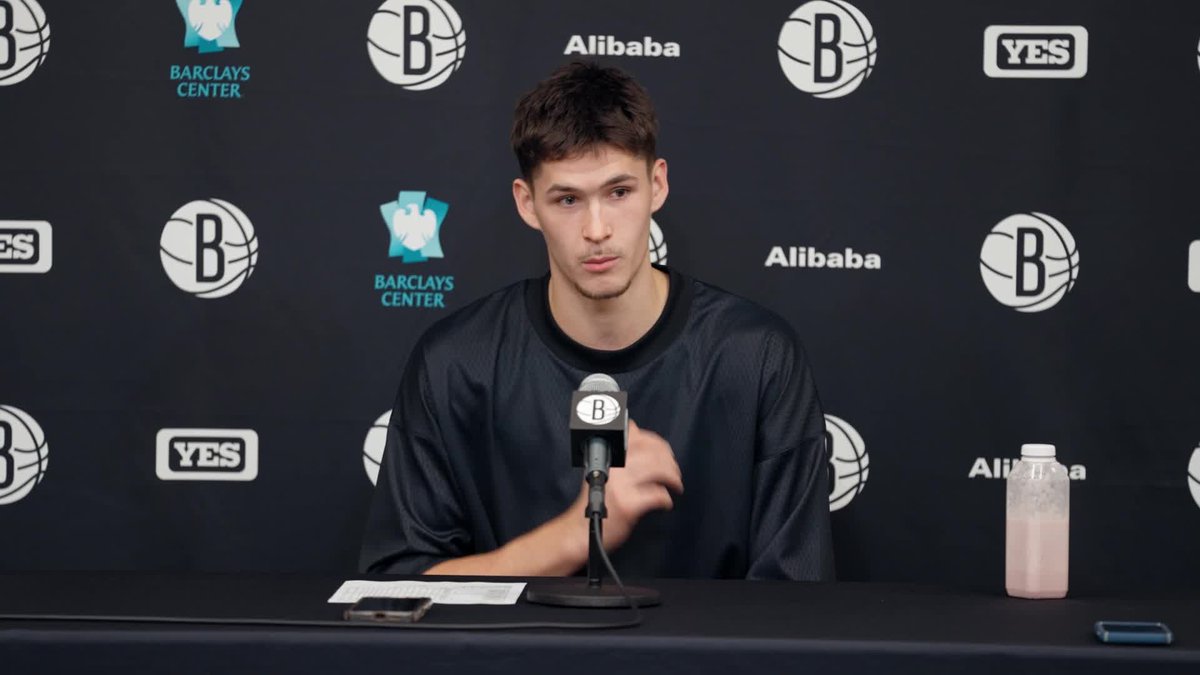 Following a 13-point, 5-assist game vs the 76ers, Egor Dёmin talks about his offseason growth and the victory. #NETSonYES
